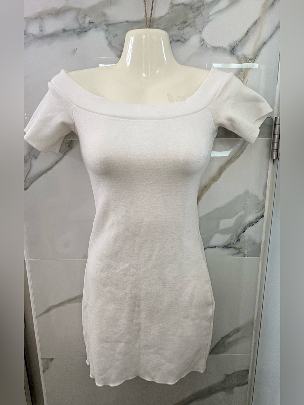 Zara Off-Shoulder White Knit Mini Dress